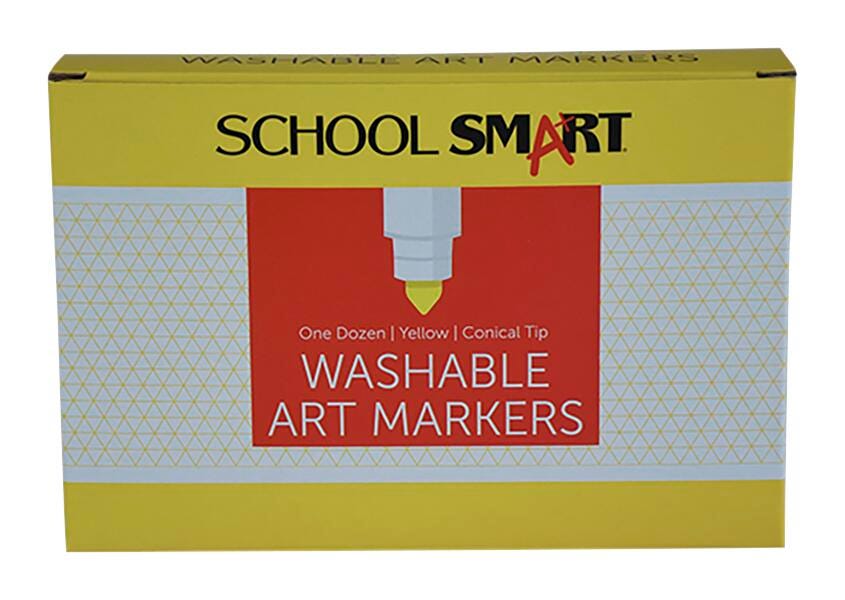 School Smart Washable Art Markers, Conical Tip, Yellow, Pack of 12 2002982